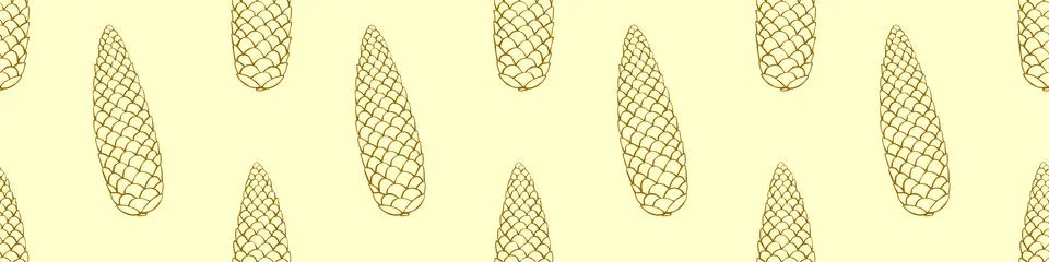 Vector seamless pattern with fir spruce cone in doodle style. Nature forest b Illustrazione stock