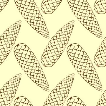 Vector seamless pattern with fir spruce cone in doodle style. Nature forest b Stock Illustration