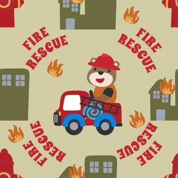 Vector seamless pattern with Fire rescue team 스톡 일러스트