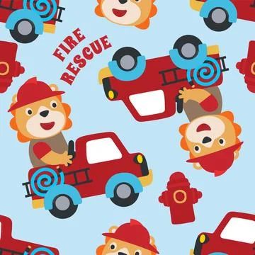 Vector seamless pattern with Fire rescue team イラスト素材