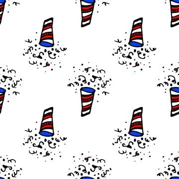 Vector seamless pattern of firecrackers in the colors of the American flag with Stock Illustration