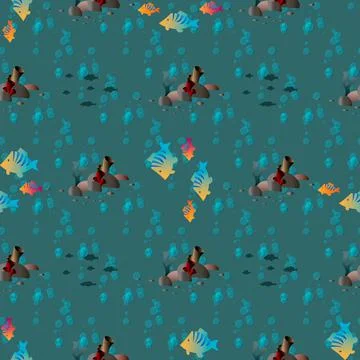 Vector seamless pattern with fish and corals. Marine animals seamless backgro Stock Illustration