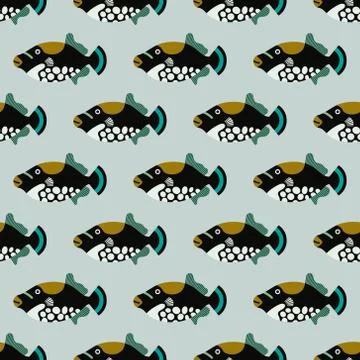 Vector seamless pattern with fish. Creative design element Stock Illustration