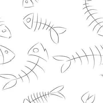 Vector seamless pattern of fish skeleton in one line Stock Illustration