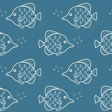 Vector seamless pattern with fishes on blue background. Stock Illustration