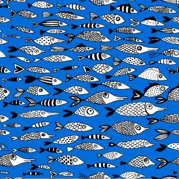 Vector seamless pattern with fishes Stock Illustration