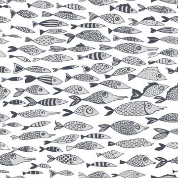 Vector seamless pattern with fishes Stock Illustration