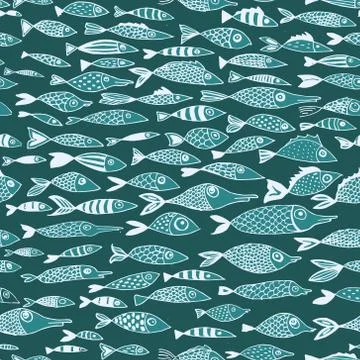 Vector seamless pattern with fishes Stock Illustration