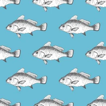 Vector seamless pattern with fishes Stock Illustration