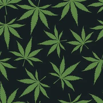 Vector Seamless Pattern with Flat Cannabis Leaves. Hemp, Cannabis Green Leaf on Illustrazione stock