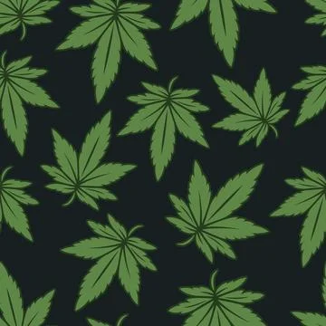 Vector Seamless Pattern with Flat Cannabis Leaves. Hemp, Cannabis Green Leaf on Stock Illustration