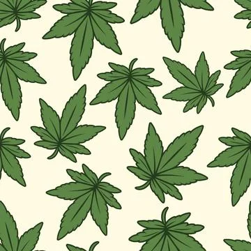 Vector Seamless Pattern with Flat Cannabis Leaves. Hemp, Cannabis Green Leaf on 스톡 일러스트