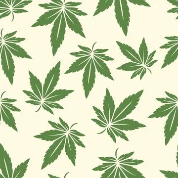 Vector Seamless Pattern with Flat Cannabis Leaves. Hemp, Cannabis Green Leaf on Illustrazione stock