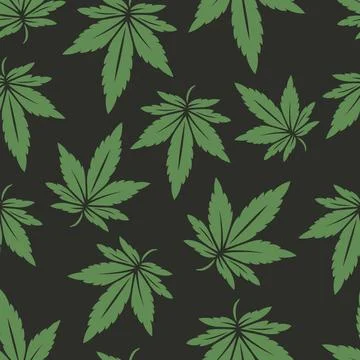 Vector Seamless Pattern with Flat Cannabis Leaves. Hemp, Cannabis Green Leaf on Stock Illustration