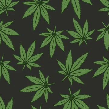 Vector Seamless Pattern with Flat Cannabis Leaves. Hemp, Cannabis Green Leaf on イラスト素材