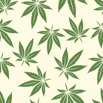 Vector Seamless Pattern with Flat Cannabis Leaves. Hemp, Cannabis Green Leaf on Illustrazione stock