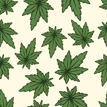 Vector Seamless Pattern with Flat Cannabis Leaves. Hemp, Cannabis Green Leaf on Stock Illustration