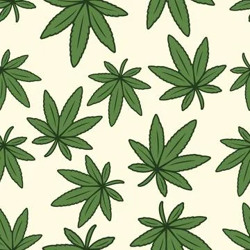 Vector Seamless Pattern with Flat Cannabis Leaves. Hemp, Cannabis Green Leaf on Stock Illustration