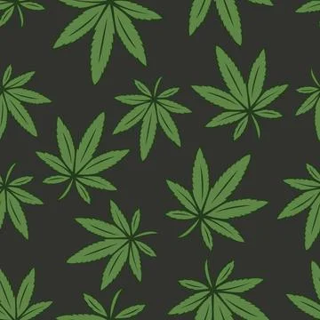 Vector Seamless Pattern with Flat Cannabis Leaves. Hemp, Cannabis Green Leaf on イラスト素材