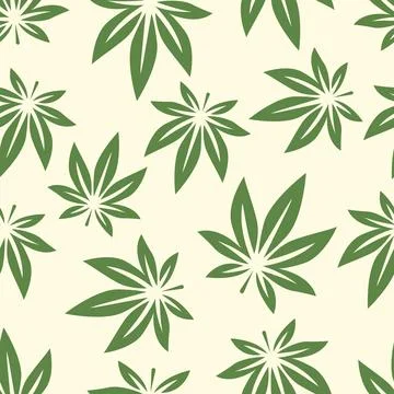 Vector Seamless Pattern with Flat Cannabis Leaves. Hemp, Cannabis Green Leaf on Illustrazione stock
