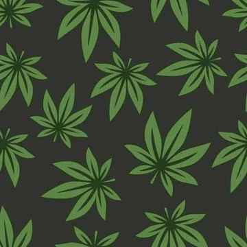 Vector Seamless Pattern with Flat Cannabis Leaves. Hemp, Cannabis Green Leaf on Illustrazione stock