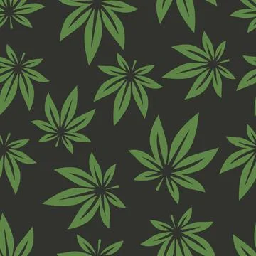 Vector Seamless Pattern with Flat Cannabis Leaves. Hemp, Cannabis Green Leaf on イラスト素材