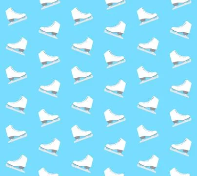 Vector seamless pattern of flat cartoon classic white ice skate Stock Illustration