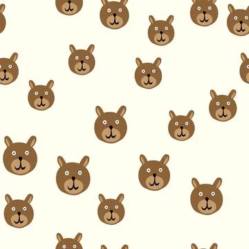 Vector seamless pattern of flat cartoon hand drawn doodle bear Stock Illustration
