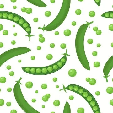 Vector Seamless Pattern with Flat Cartoon Green Peas. Fresh Cartoon Organic Illustrazione stock
