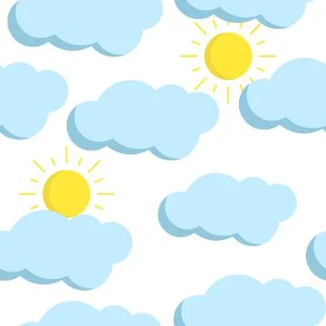 Vector seamless pattern with flat clouds and sun. イラスト素材