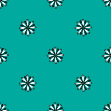 Vector seamless pattern with flat flowers on a blue background. Cute retro  Illustrazione stock