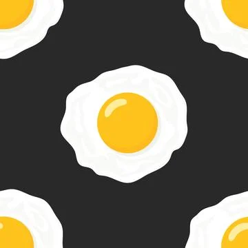 Vector Seamless Pattern with Flat Fried Egg, Omelet on a Black Background Stock Illustration