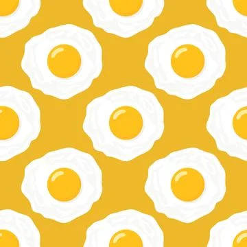 Vector Seamless Pattern with Flat Fried Egg, Omelet on Yellow Background Stock Illustration