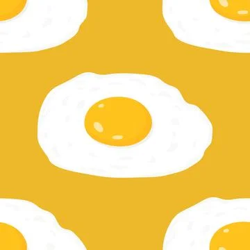 Vector Seamless Pattern with Flat Fried Egg, Omelet on a Yellow Background イラスト素材