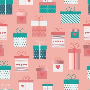 Vector seamless pattern with flat gift boxes Stock Illustration