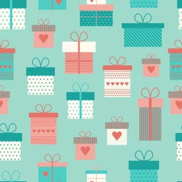 Vector seamless pattern with flat gift boxes Stock Illustration