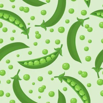 Vector Seamless Pattern with Flat Green Pea Pod. Cartoon Green Peas Design Illustrazione stock