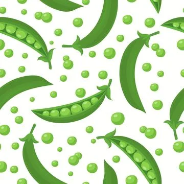 Vector Seamless Pattern with Flat Green Pea Pod. Cartoon Green Peas Design 库存插图