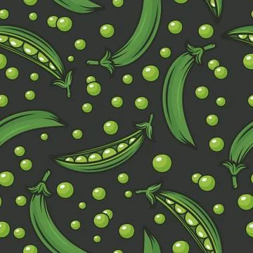 Vector Seamless Pattern with Flat Green Pea Pod. Cartoon Green Peas Design イラスト素材