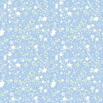 Vector seamless pattern of flat white and yellow stars on a blue background. Stock Illustration