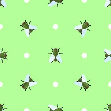 Vector seamless pattern with flies and circles Stock Illustration
