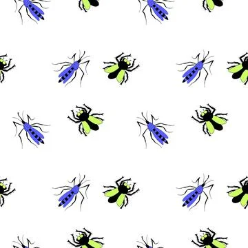 Vector seamless pattern of flies, mosquitoes. Annoying unpleasant insects har Stock Illustration