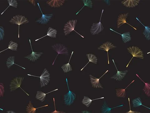 Vector seamless pattern with floating dandelion seeds in colors Foto stock