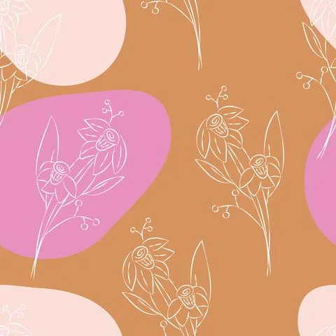 Vector. Seamless pattern. Floral background in doodle style, ink. イラスト素材