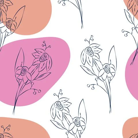 Vector. Seamless pattern. Floral background in doodle style, ink. Contour Stock Illustration