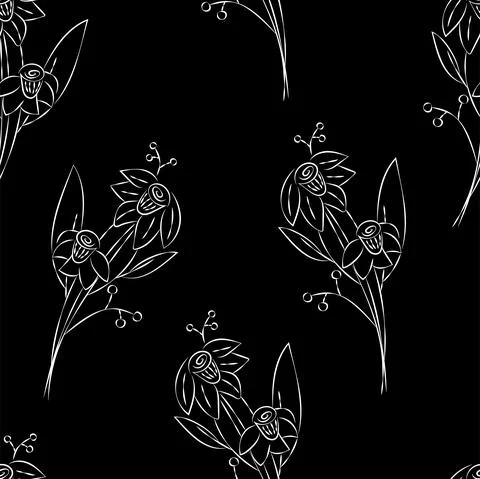 Vector. Seamless pattern. Floral background in doodle style ink. Contour Illustrazione stock