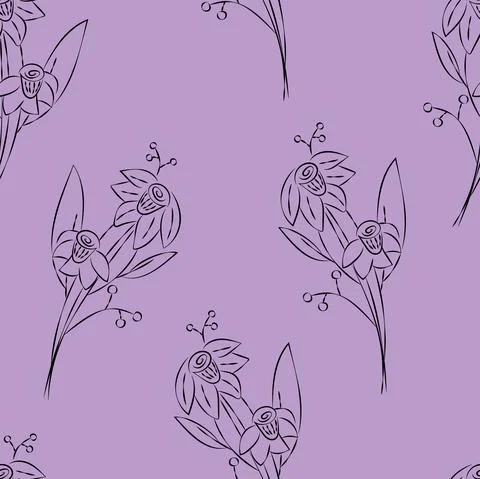Vector. Seamless pattern. Floral background in doodle style ink. Contour Stock Illustration