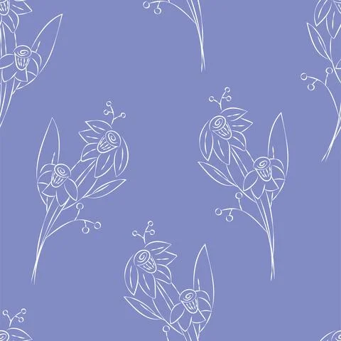 Vector. Seamless pattern. Floral background in doodle style ink. Contour Stock Illustration