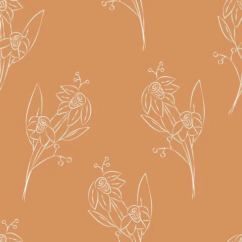Vector. Seamless pattern. Floral background in doodle style ink. Contour Stock Illustration