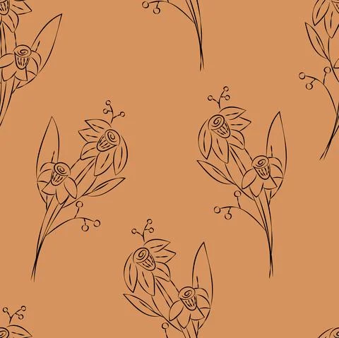 Vector. Seamless pattern. Floral background in doodle style ink. Contour Stock Illustration